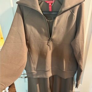 SPANX Taupe Zip-Up Jacket and pants